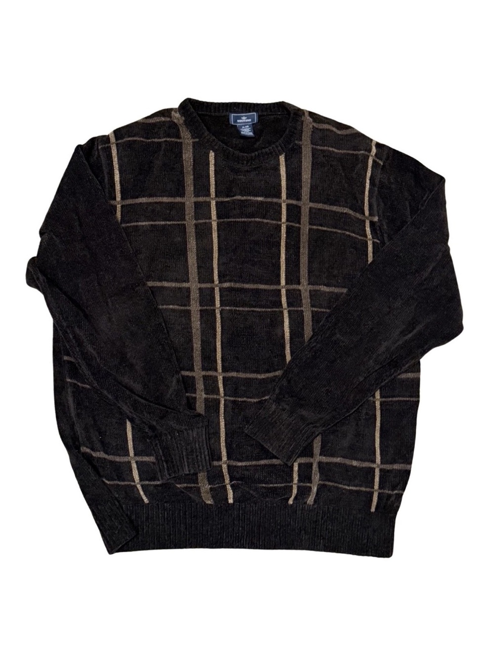 Dockers Brown Crewneck Sweater with Tan and Cream Windowpane Lines